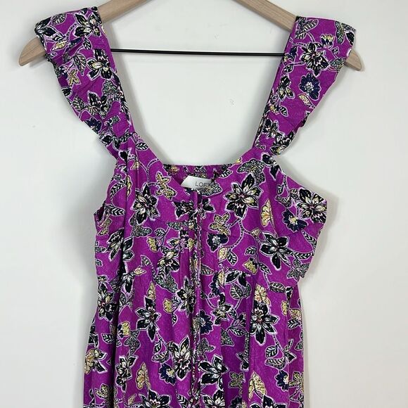 NWT Ann Taylor Loft Ruffle Midi Halter Dress Purple Floral Size 4 - Picture 4 of 12